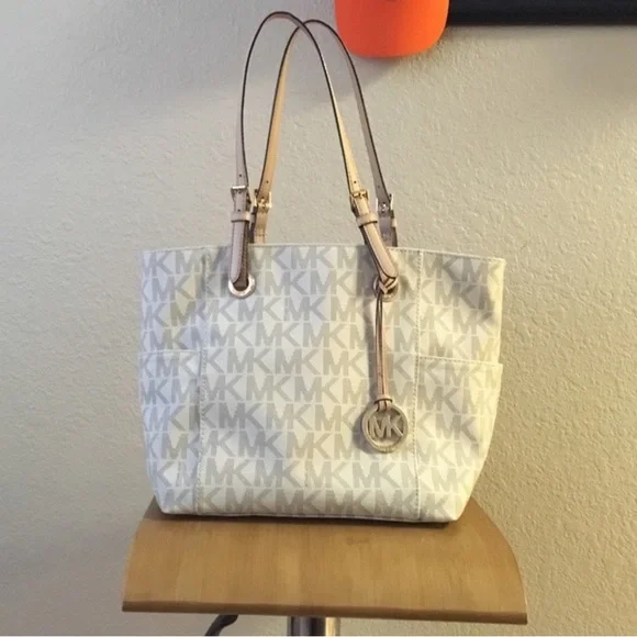 Michael Kors Cream and Tan Signature Tote - Picture 1 of 4